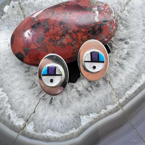 Starllie & Sheryl Edaakie Sterling Multistone Inlay Sunface Stud Earrings #2 - Picture 2 of 10
